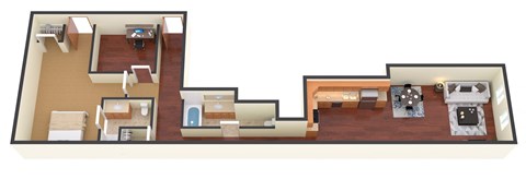 a floor plan of a house with a kitchen and a living room